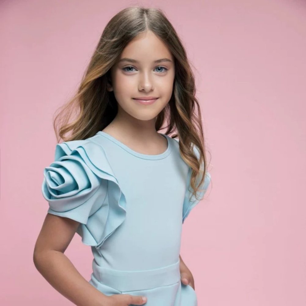 Hannah Banana 3D flower romper - blue